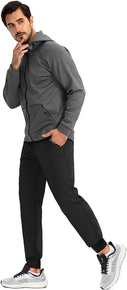 DEESTE Pants Jogger para Hombre Deportivo, Slim Fit Seda Pantalones de Moda, Pantalones Casuales Ajustados Gris y Negro