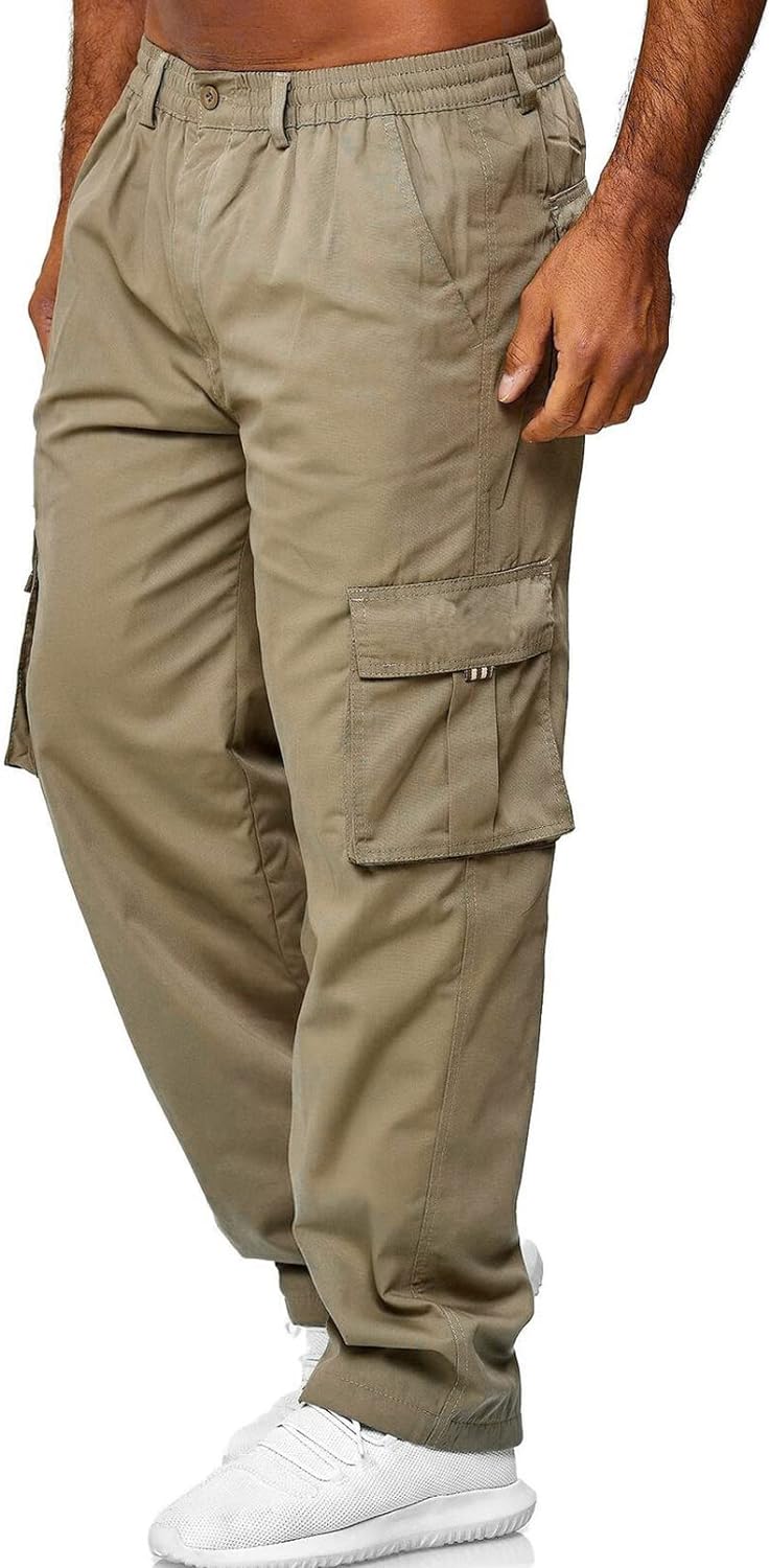 GTHTTT Pantalones Cargo Rectos para Hombre, 6 Bolsillos, Secado Rápido, Tiro Medio, Algodón/Spandex, Ideal para Jogging, Montañismo, Escalada, Senderismo