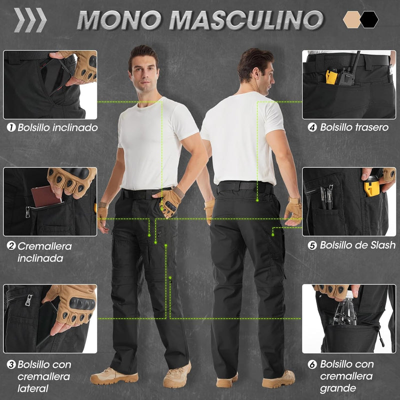 [COMPRA 1 y LLEVA 3 + REGALO] Pantalones INDESTRUCTIBLES TACTICOS,Cargo, Elástico, Múltiples Bolsillos, Militar