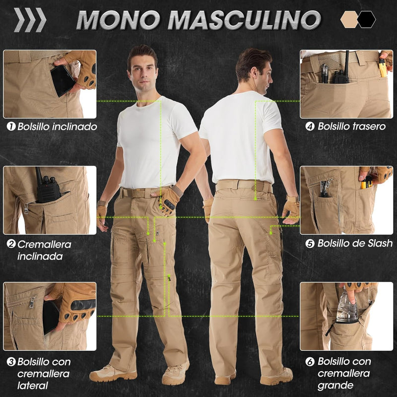 [COMPRA 1 y LLEVA 3 + REGALO] Pantalones INDESTRUCTIBLES TACTICOS,Cargo, Elástico, Múltiples Bolsillos, Militar